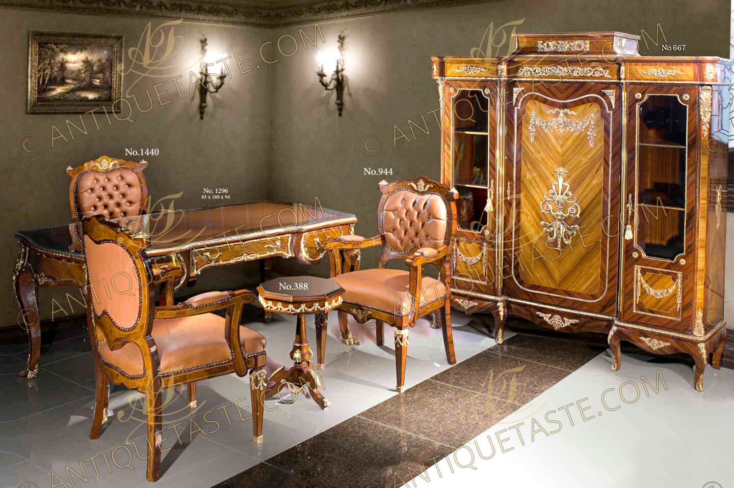 French 19th century Louis XV style veneer inlaid and ormolu Bureau Plat after the model by Theodore Millet